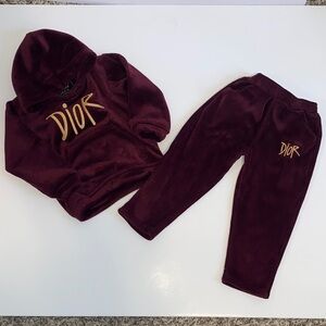 Dior Kids Burgundy Velour Jogger Set with Gold Logo